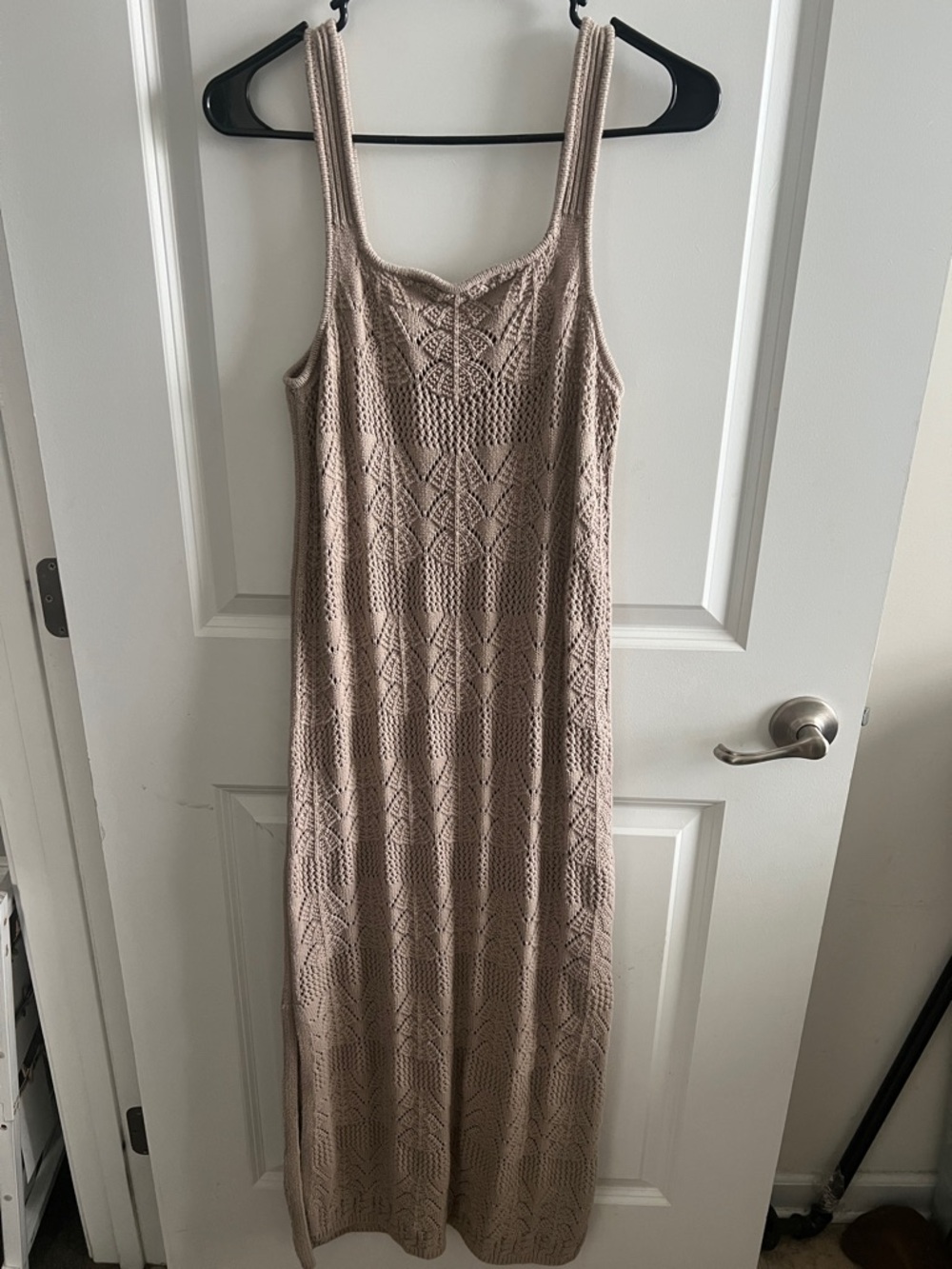 Sleeveless Crochet Maxi Dress in Beige